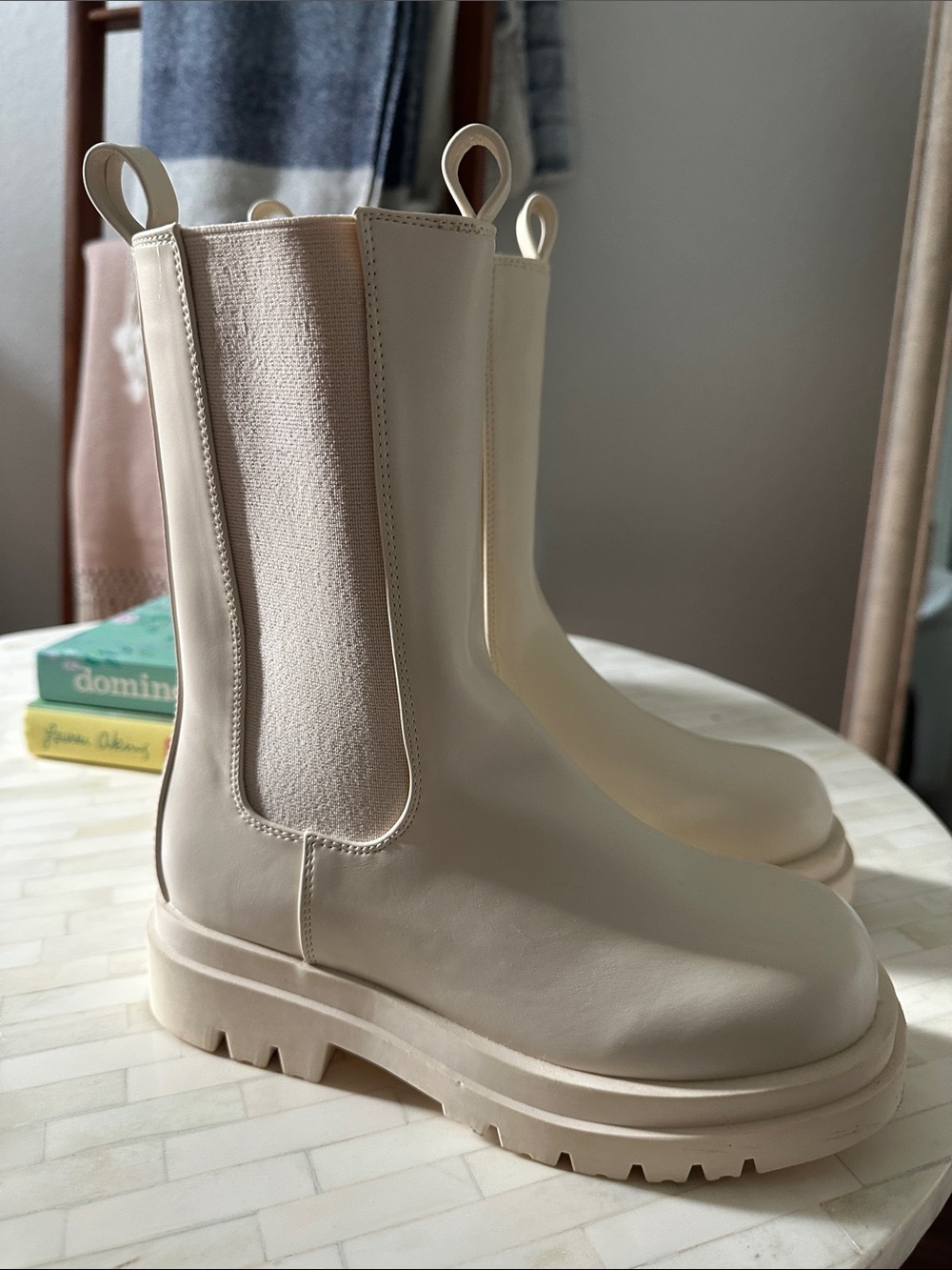 Cream Chelsea Lug Boots - Women's Slip-On Ankle Boots